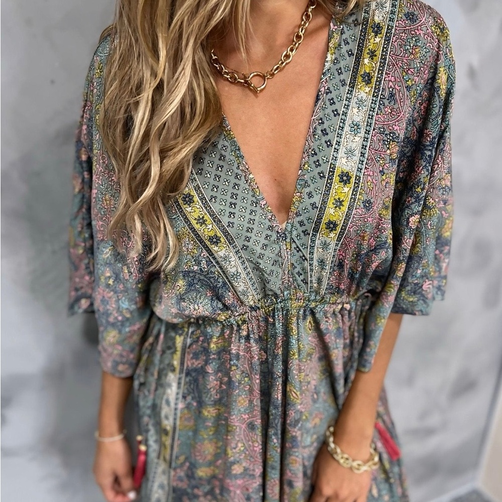 Floral Bohemian Kimono Maxi Dress - Picture 4 of 6